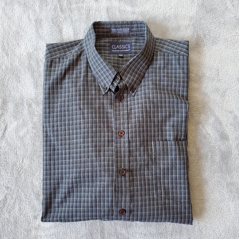 Falcon Bay Sportswear Classics Men's Dark Blue Check Button Down Dress Shirt